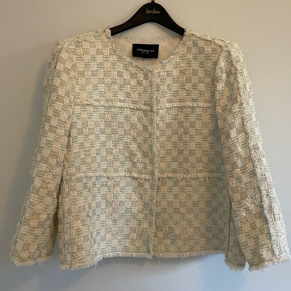 Lafayette 148 cream/silver/blue tweed jacket L